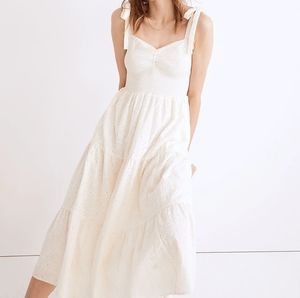 Eyelet Lucie Tie-Strap Tiered Midi Dress